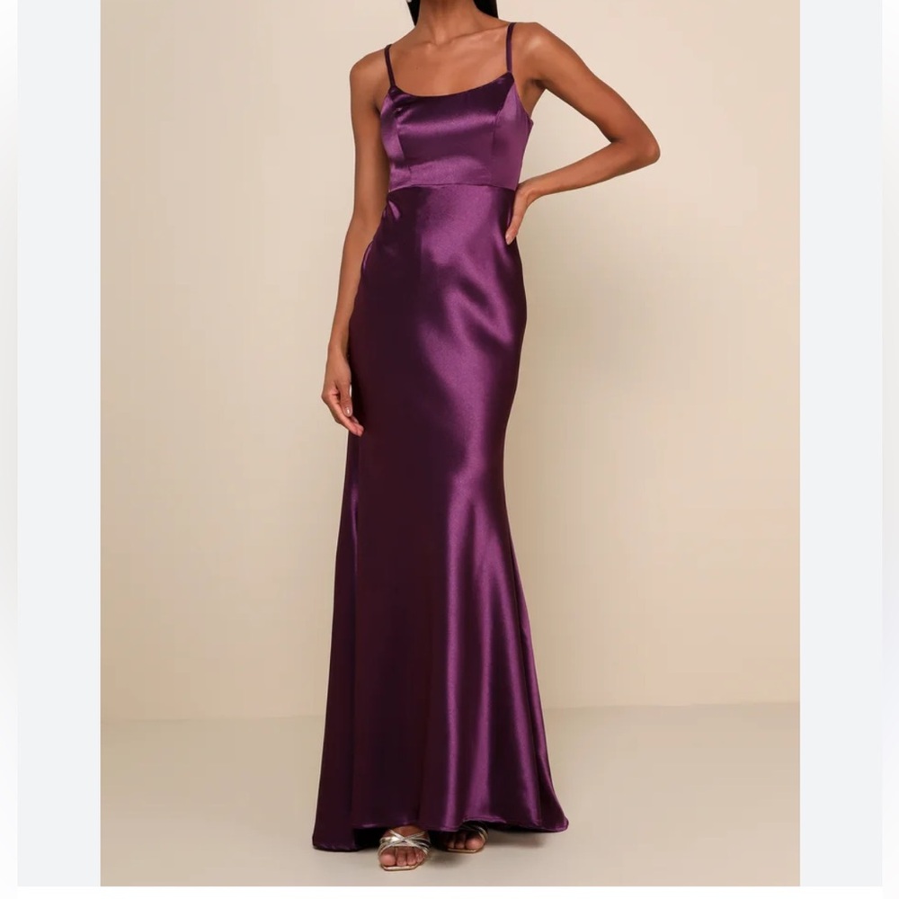 Lulus Make You Shine Dark Purple Satin Mermaid Maxi Dress